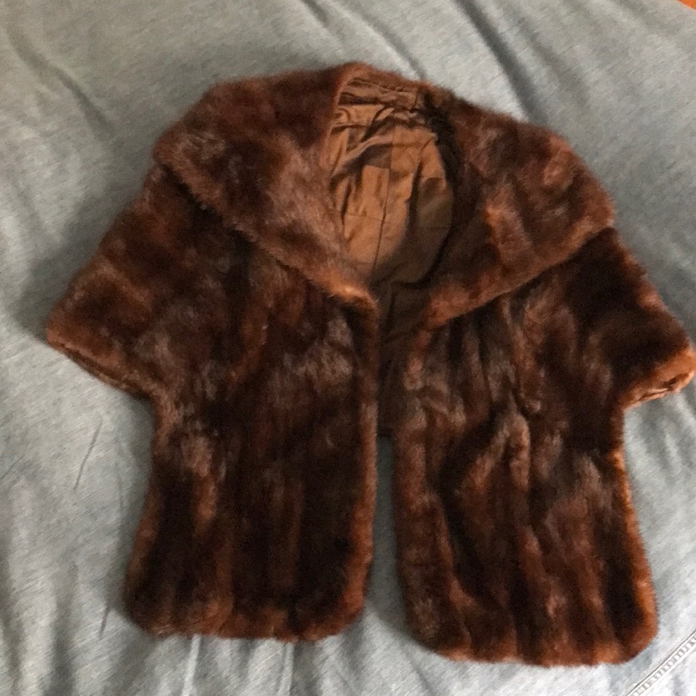 Vintage Fur Coat  Mink Stole Wrap Cape Pockets